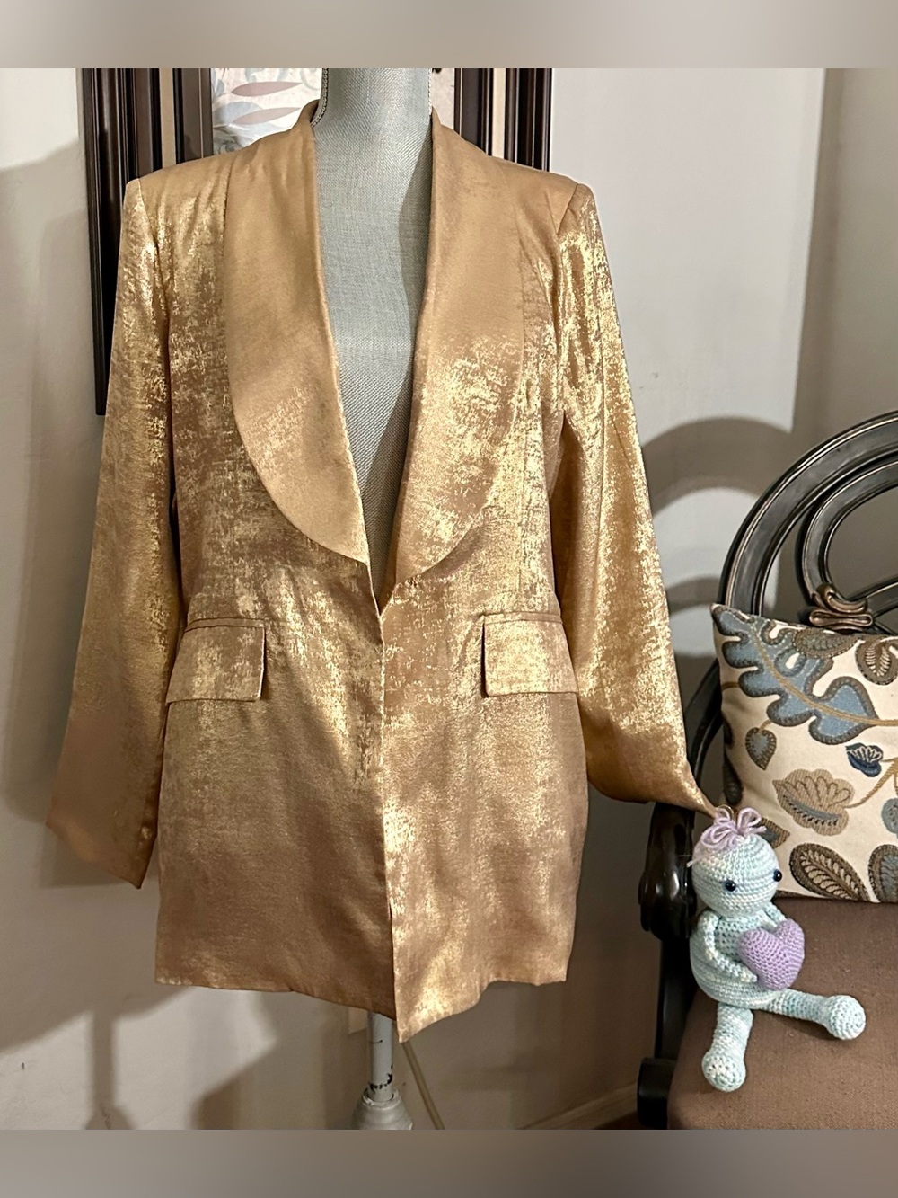 12th Tribe Gold Metallic Blazer Jacket